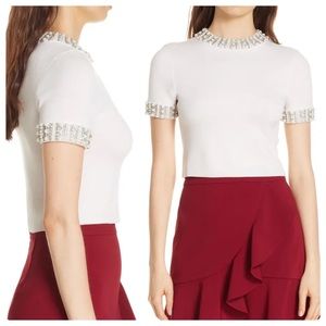 ALICE + OLIVIA Ciara Embellished Cropped Sweater